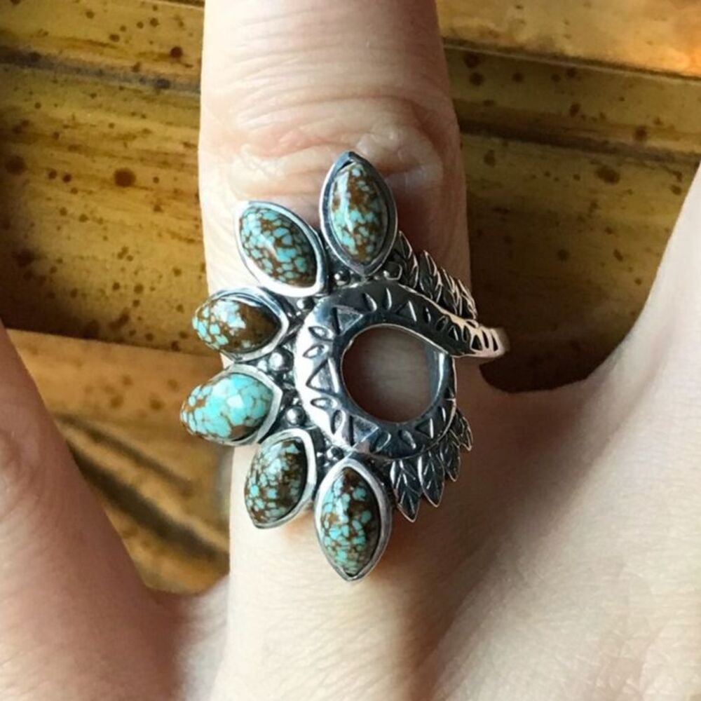 Royston Blue Horizon Turquoise Sterling Silver Native American Style Ring Size 6